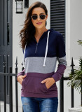 Purple Color Block Zipped Neck Hoodie