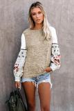 Khaki Contrast Printed Sleeve Knit Sweatshirts