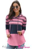 Rose Pink Speak to Me Color Block Drawstring Hoodie