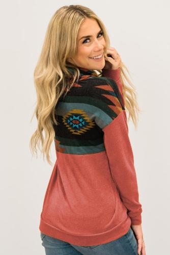 Red Aztec Cowl Pullover Hoodie