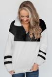Black Colorblock Furry Zipped Pullover Sweatshirt Outwear