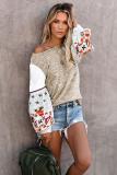 Khaki Contrast Printed Sleeve Knit Sweatshirts