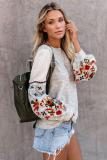 Gray Contrast Printed Sleeve Knit Sweatshirts