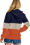 Blue Color Block Zipped Neck Hoodie