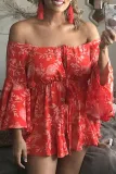 Red Off Shoulder Boho Romper
