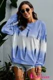 Sky Blue Color Block Tie Dye Pullover Sweatshirt
