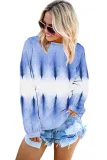 Sky Blue Color Block Tie Dye Pullover Sweatshirt