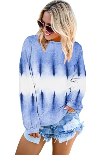 Sky Blue Color Block Tie Dye Pullover Sweatshirt