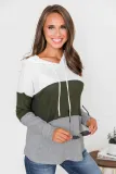 Green Color Block Drawstring Thumbhole Hoodie