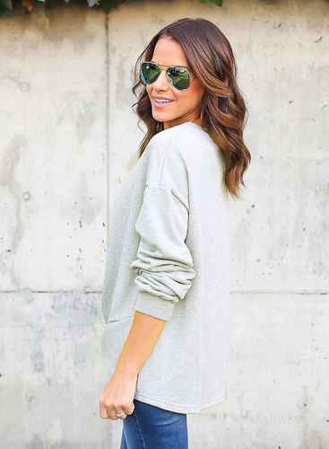 Gray Knot Twist Front Long Sleeve Casual Pullover Sweatshirt