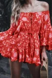 Red Off Shoulder Boho Romper