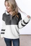 Gray Colorblock Furry Zipped Pullover Sweatshirt Outwear