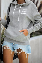 Gray Stay Home Squad Pocketed Cotton Blend Hoodie
