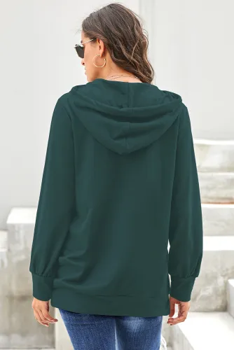 Green Long Sleeve Hoodie with Rope Drawstring