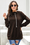 Brown Long Sleeve Hoodie with Rope Drawstring