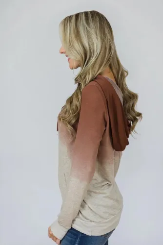 Brown Ombre Kangroo Pocket Pullover Hoodies