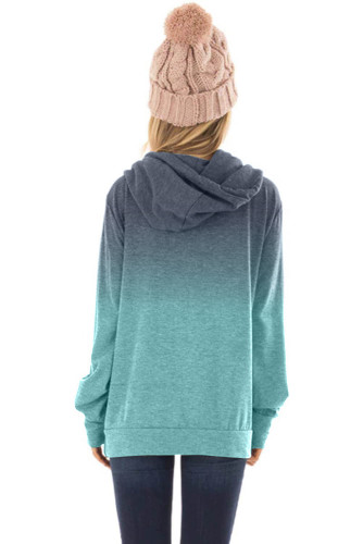 Blue Ombre Pullover Long Sleeve Hoodie
