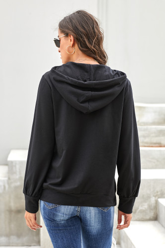 Black Long Sleeve Hoodie with Rope Drawstring