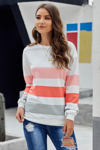 White Dreaming of Spring Striped Pullover Top