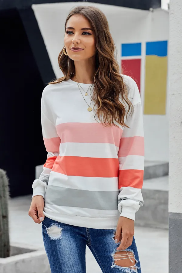 White Dreaming of Spring Striped Pullover Top