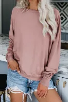 Pink French Terry Cotton Blend Pullover Sweatshirt
