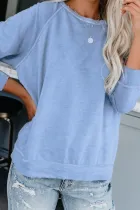 Sky Blue French Terry Cotton Blend Pullover Sweatshirt