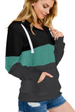 Green Color Block Zipped Neck Hoodie