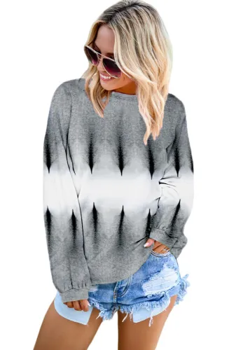 Light Gray Color Block Tie Dye Pullover Sweatshirt