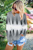 Light Gray Color Block Tie Dye Pullover Sweatshirt