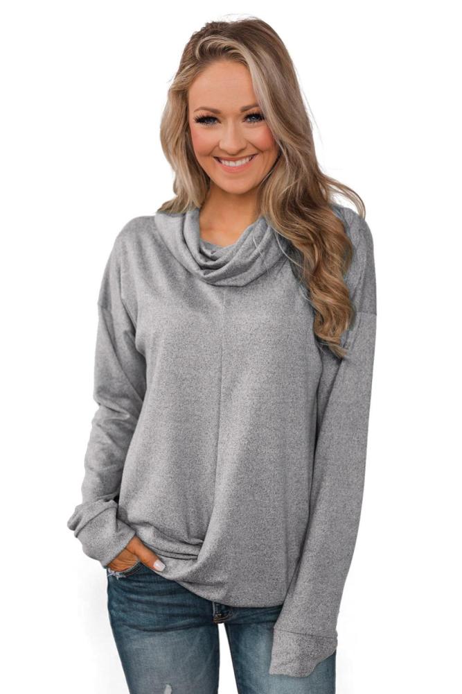 Gray Twist of Winter Cowl Neck Top