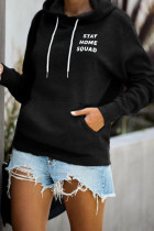 Black Stay Home Squad Pocketed Cotton Blend Hoodie
