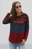 Red Speak to Me Color Block Drawstring Hoodie