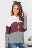Red Color Block Drawstring Thumbhole Hoodie