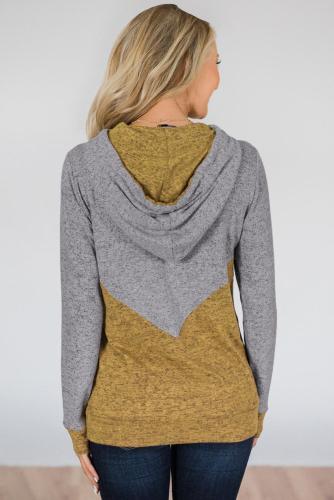 Yellow Rely on You Color Block Hoodie