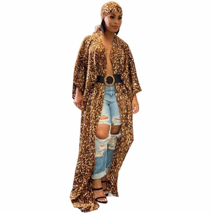 Leopard Print Long Cover Up with Head Scarf