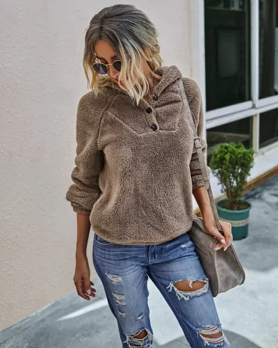 Autumn Plush Plain Hoodie Sweat Top