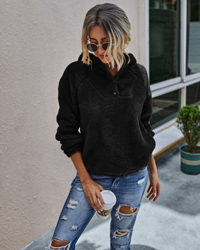 Autumn Plush Plain Hoodie Sweat Top