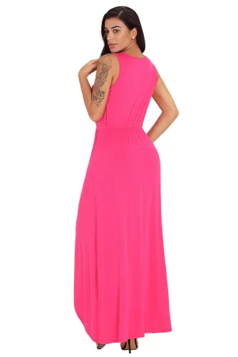Rosy Front Slit Sleeveless Maxi Dress