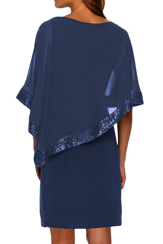 Navy Sequined Poncho Mini Dress