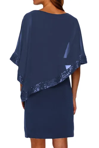 Navy Sequined Poncho Mini Dress