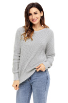 Gray Cross Back Hollow-out Sweater