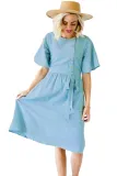 Light Blue Asymmetrical Button Up Front Midi Dress