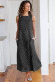 Black Crew Neck Striped Shift Daily Dress