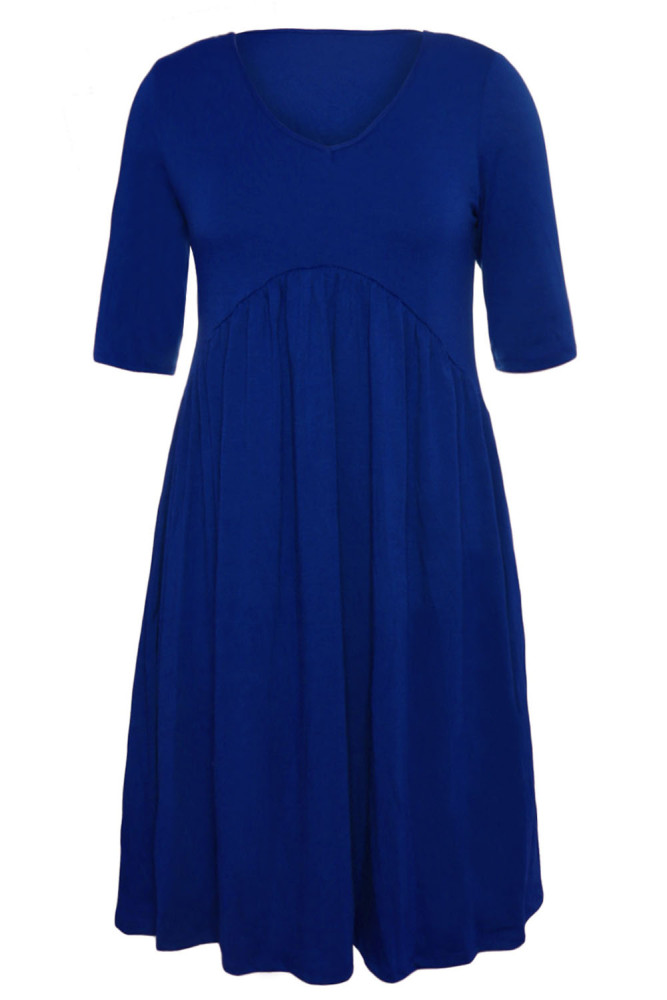 Blue 3/4 Sleeve Draped Swing Dress