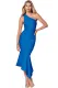 Royal Blue One Shoulder Tulip Party Dress