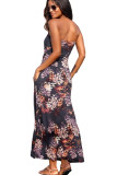 Purple Bohemian Bandeau Floral Print Maxi Dress