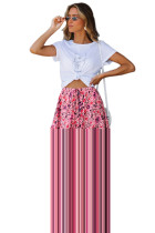 Purple Elastic Waist Floral Maxi Skirt