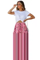 Purple Elastic Waist Floral Maxi Skirt