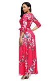 Scarlet Floral Print Wrapped Long Boho Dress