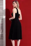 Black Asymmetric One Shoulder Flared Midi Dress